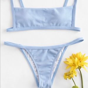 Zaful Ribbed Hook String Bikini Set
